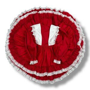 Vintage Martha’s Miniatures We're Fussy Girls Red Ruffled Lace Frilly Dress Sz 6